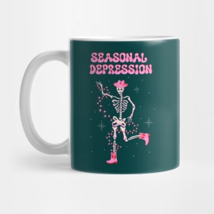 Seasonal Depression xmas art, Dancing skeleton in cowboy boots Christmas illustration Mug